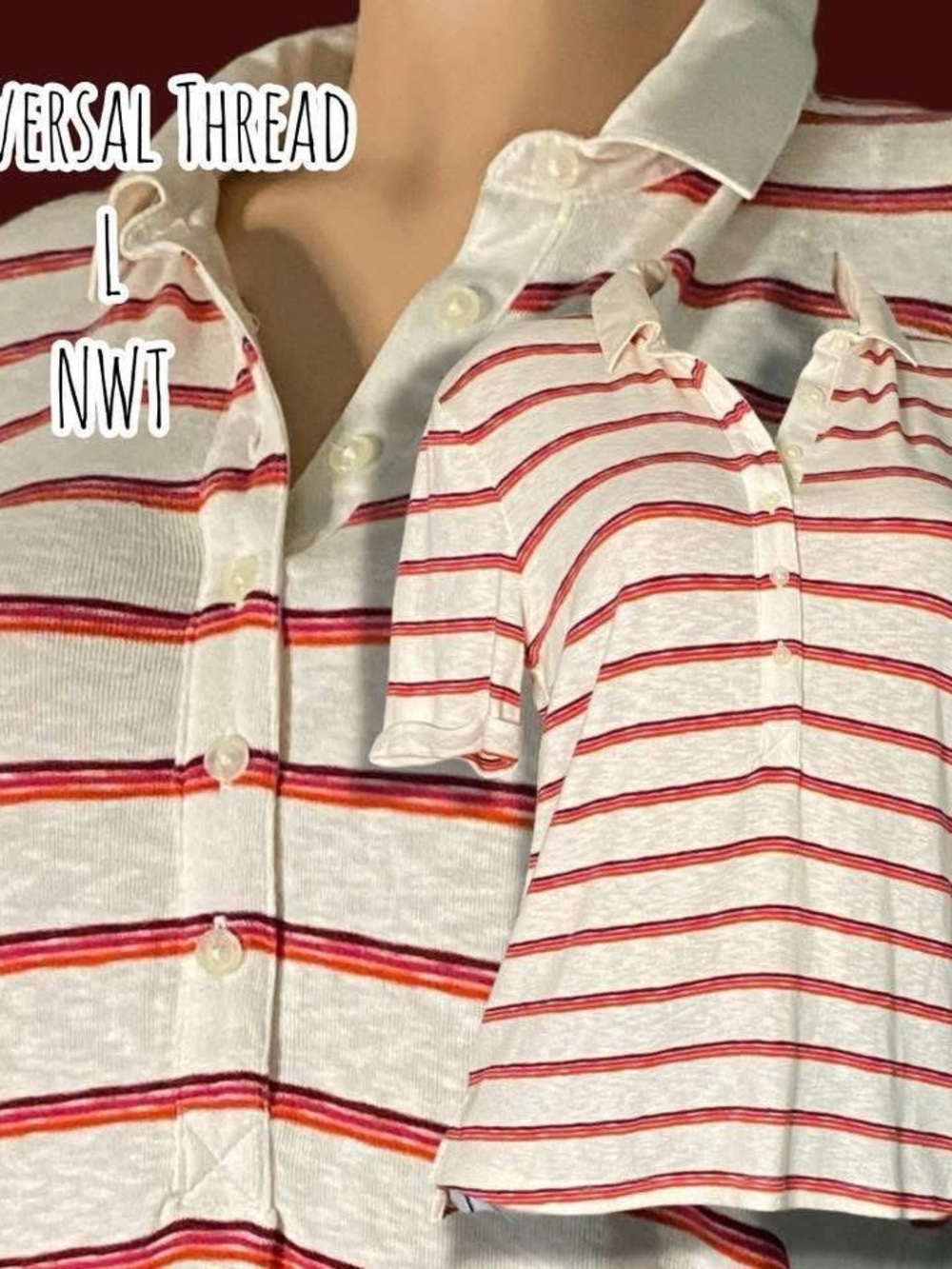 Universal Thread Striped Polo Shirt Large NWT Retro Stripe Short Sleeve
